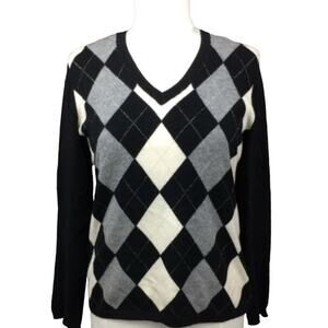 Charter Club cashmere V-neck Argyle sweater Women's size small Excellent very ge